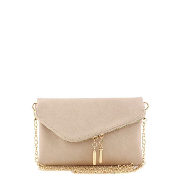 FashionPuzzle Envelope Wristlet Clutch Crossbody Bag with Chain Strap (Nude) One Size