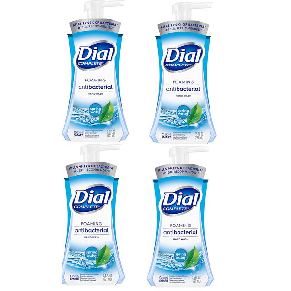 Dial Complete Foaming Antibacterial Hand Wash, Spring Water 7.50 oz (Pack of 4)