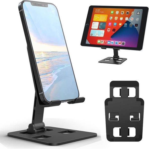 QOOQ Smartphone Stand, Mobile Stand, Tabletop, Smartphone Holder, Foldable, Anti-Slip, Smartphone Stand, Extendable, Height/Angle Adjustment, Vertical, Charging Stand, Small, Easy to Carry Compatible