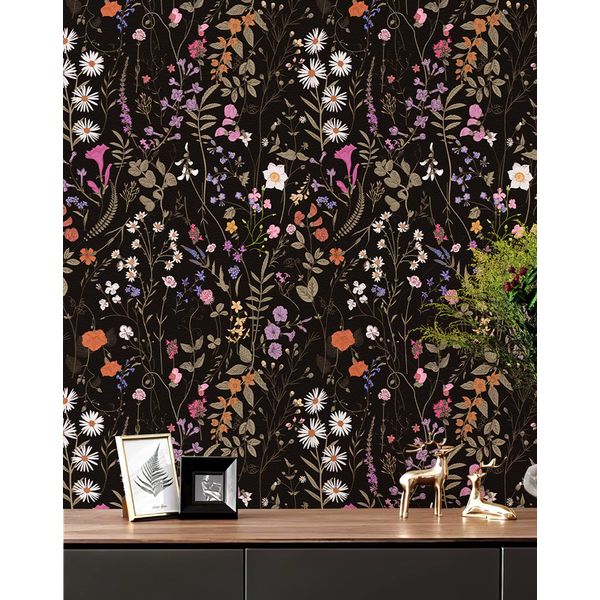 JiffDiff Peel and Stick Wallpaper, Self Adhesive Wallpaper for Home Bedroom Cabinets and Kitchen Countertop Peel and Stick Thicken (17.71"x118", Dark Floral)