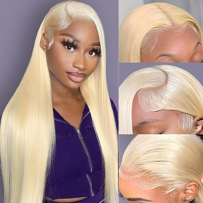 613 Lace Front Wig Human Hair Blonde 13x6 HD Transparent Lace Front Wigs Human Hair 180% Density Blonde Glueless Wigs Human Hair 26 Inch 613 HD Straight Lace Frontal Wigs Human Hair Pre Plucked