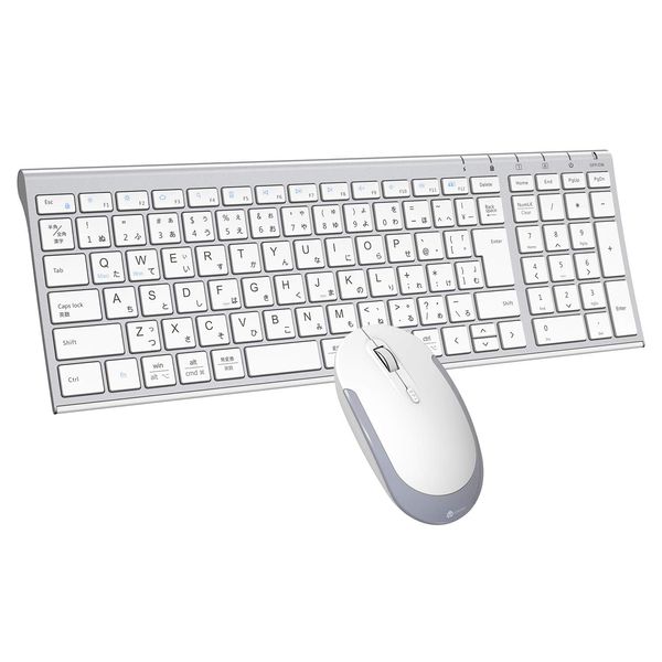 iClever BK22Combo Wireless Keyboard and Mouse Set, Wireless Keyboard, Japanese Layer, Quiet, Ultra-thin, Numeric Keypad, 3 Adjustable Levels, DPI USB Keyboard with Mouse, Type-C Rechargeable, 2.4G