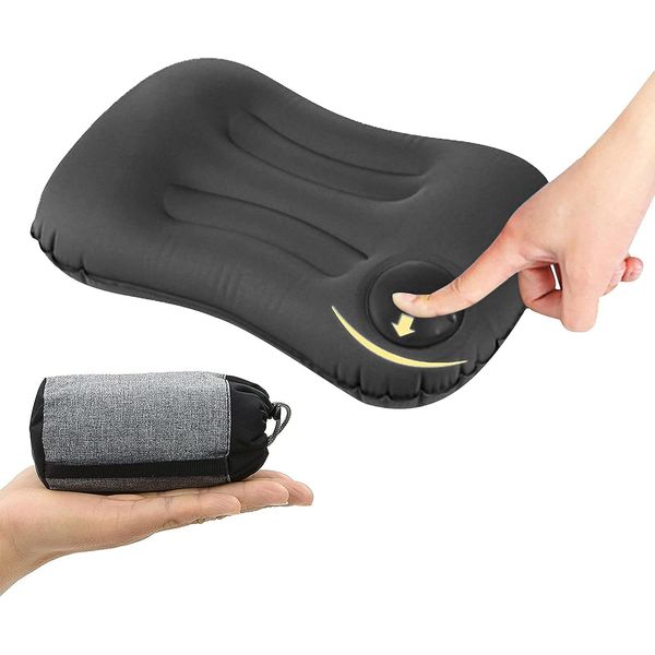 Ultralight Inflating Pillow,Camping &Beach Travel Pillow,Press to Inflate Folding Pillow,Ergonomic for Neck & Lumbar Support