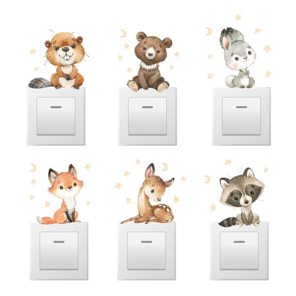 Herfair 12 Stück Aufkleber Lichtschalter Kinder, Cartoon Tiere Muster lustiger Lichtschalter, PVC Schalter Aufkleber Selbstklebend, Wandtattoo Schalter Sticker