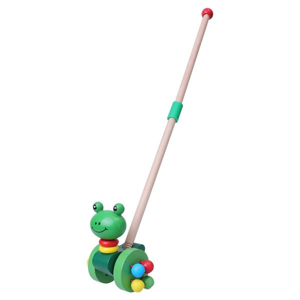 NUOBESTY Baby Wood Pushing Pull Toys Cartoon Animal Baby Walker Push Toy Baby Pull Along Toddler Learning Balance Walking Toys (Frog)