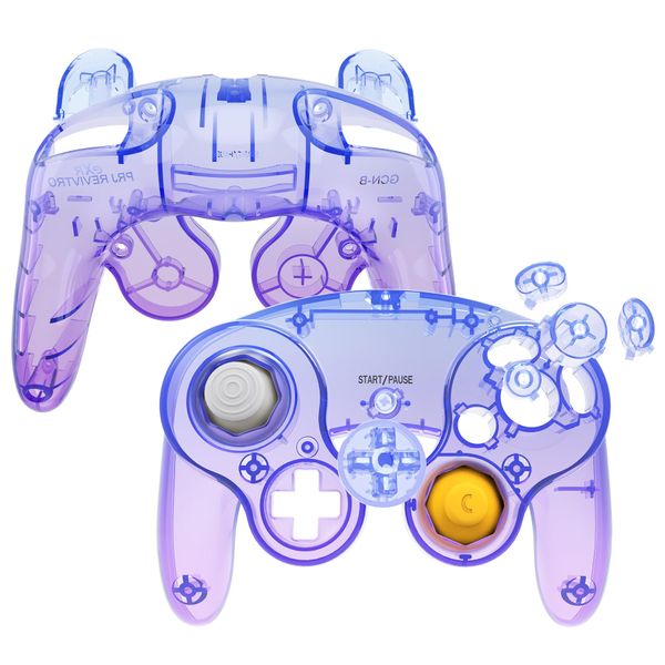 Custom Replacement Shell Clear Material for eXtremeRate GameCube Controller, Soft Touch Grip Replacement Housing Shell Button for GameCube Controller (Controller not included) "Blue and Purple
