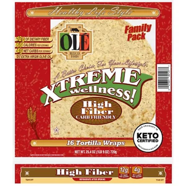 Ole Mexican Foods Xtreme Wellness High Fiber Low Carb Tortilla Wraps, 16 Ct.