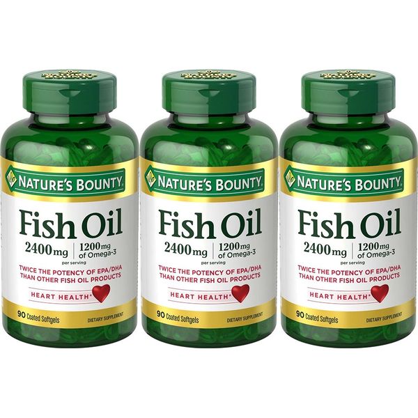 Natures Bounty Fish Oil 2400 mg Double Strength Odorless 90 Softgels (Pack of 3)