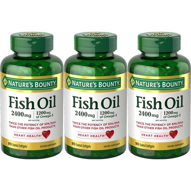 Natures Bounty Fish Oil 2400 mg Double Strength Odorless 90 Softgels (Pack of 3)