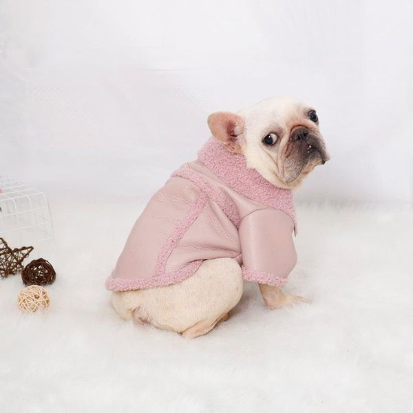 Plush Zipper Warm Faux Leather Dog Jacket - Pink / S