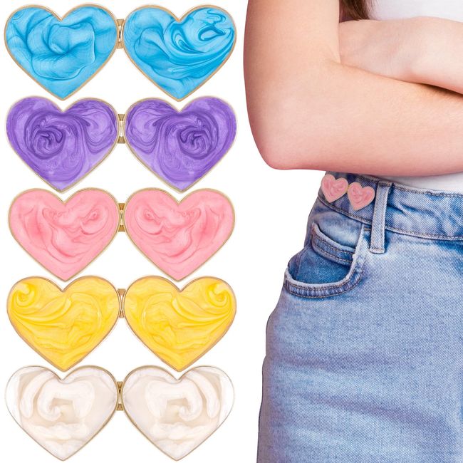 HINZIC 5pcs Pant Waist Tightener, Heart Shape Detachable Jean Buttons, No Sew and No Tools Button Pins Adjustable Jean Pins Instant for Loose Jeans