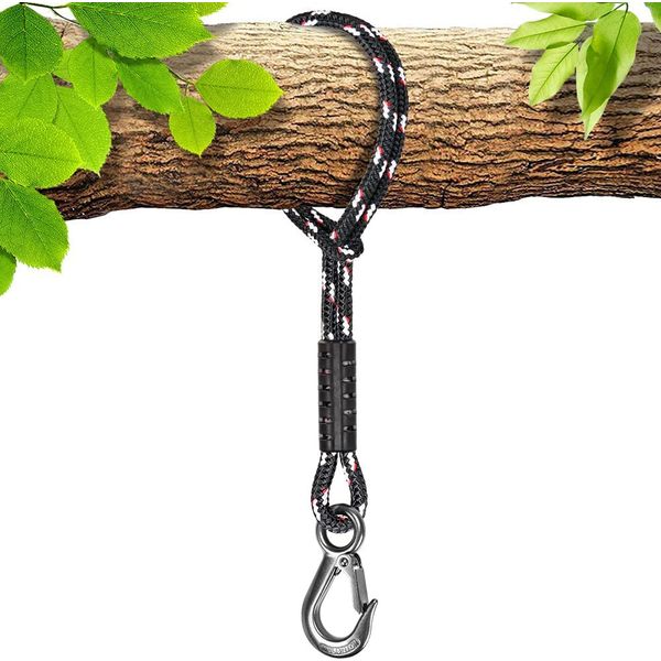 BeneLabel Tree Swing Rope, 2500 LB Capacity, Hammock Tree Swing Hanging Strap, Heavy Duty Hook, 440 LB Capacity, for Indoor Outdoor Swing Hammock Playground Set Accessories, 1M, 1 Pcs, Black