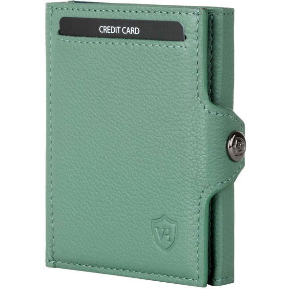 VON HEESEN Slim Wallet mit Münzfach & RFID-Schutz - Mini Geldbörse Herren & Damen - Kartenetui Geldklammer Kreditkartenetui - Portmonee Geldbeutel Portemonnaie klein (Türkis Silver-Pine)