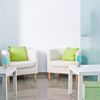 Simple Designs LT2013-BLU-2PK Mini Basic Two Pack Sand Nickel Table Lamp with Fabric Shade Set, Blue, 2 Count