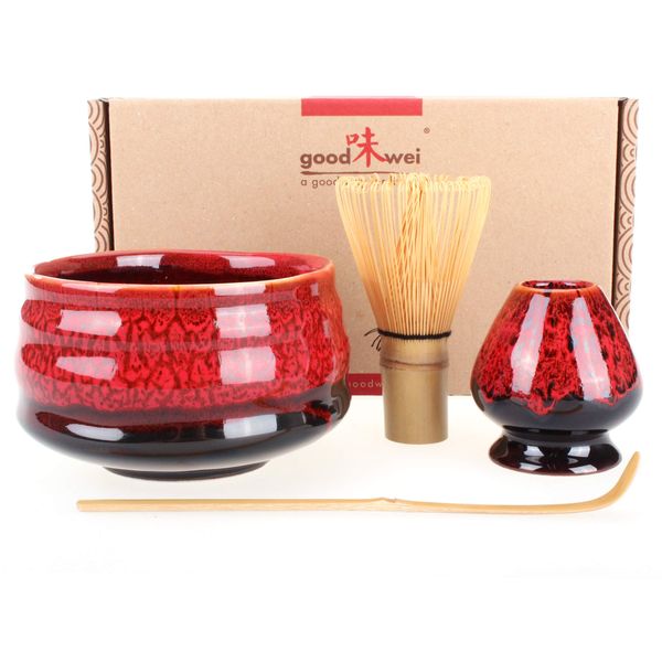 Goodwei Premium Matcha Tea Set - Ceremonial Bowl Chawan, Whisk and Holder + Gift Box (Yogan, 80)