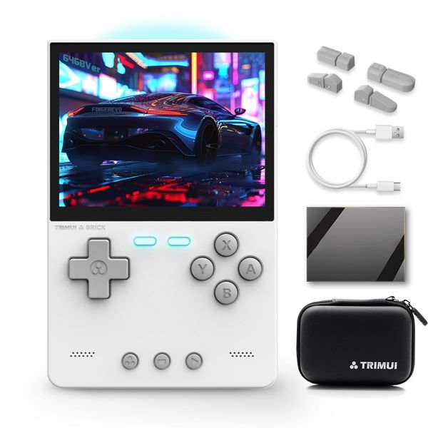 Trimui Brick Handheld Game Console 3.2-inch 1024*768 IPS Screen 3000mAh Trimui-Brick Opensource System with Portable Case and Screen Protector White