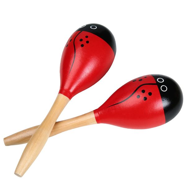 Maracas, Wooden Shaker Musical Percussion Instrument for Adult Kids Babies Toddlers, Ladybird