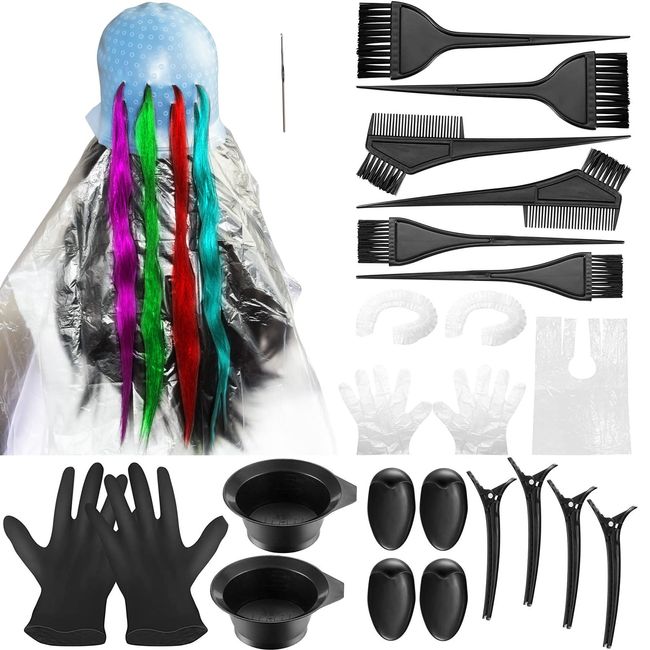 Silicone Highlight Caps for Color Hair 24 Pcs, Reusable Highlighting Caps with Hooks & Salon Hairdressing Dyeing Staining Tools Set for Women Men