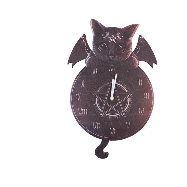 Nemesis Now Malpuss Tickin' Clock, Gothic Winged Cat Decor,