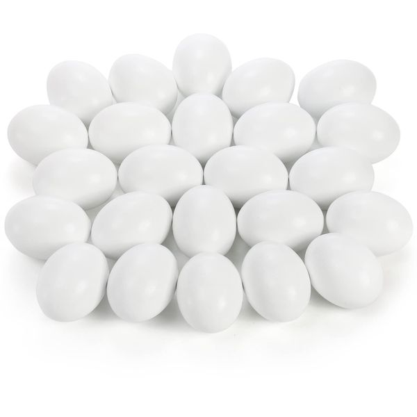 ZEAYEA 24 Pieces Wooden Fake Eggs, White Faux Eggs for DIY Easter Eggs, Crafts and Easter Decorations, Fake Eggs for Children Play