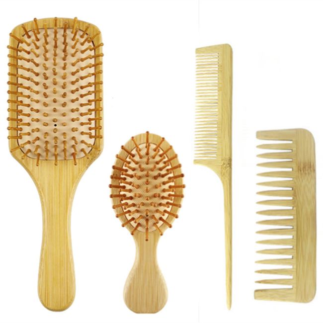 LATRAT 4 PCS wooden bamboo hair brushes combs set, massage scalp for thick hair, straight hair,curly hair,wavy hair for dry hair and wet hair…