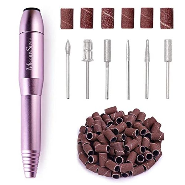 MelodySusie Portable Electric Nail Drill, Compact Efile Electrical Professional Nail File Kit for Acrylic, Gel Nails, Manicure Pedicure Polishing Shape Tools Design for Home Salon Use, Purple