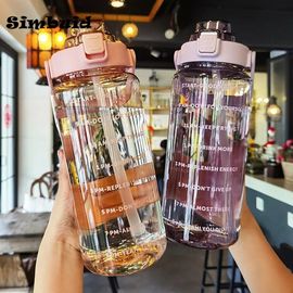 2 Liter Water Bottle With Straw Female Girls Large Portable Travel Bottles  Sport -t