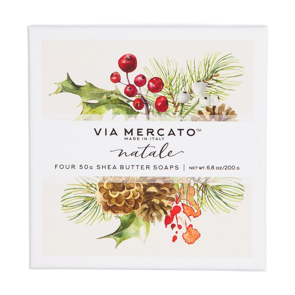 Via Mercato Natale Shea Butter Soap Boutique Luxury Gift Box (Set of 4, 50g Each) - Natale