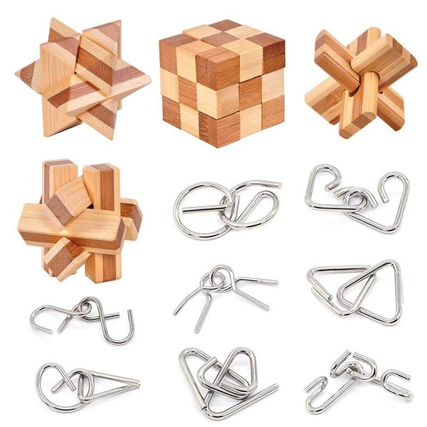 Bamboo 3D Puzzle Metal Brain Teasers Puzzles Mind Game Toys Set for Teens and Adults Pack of 12pcs