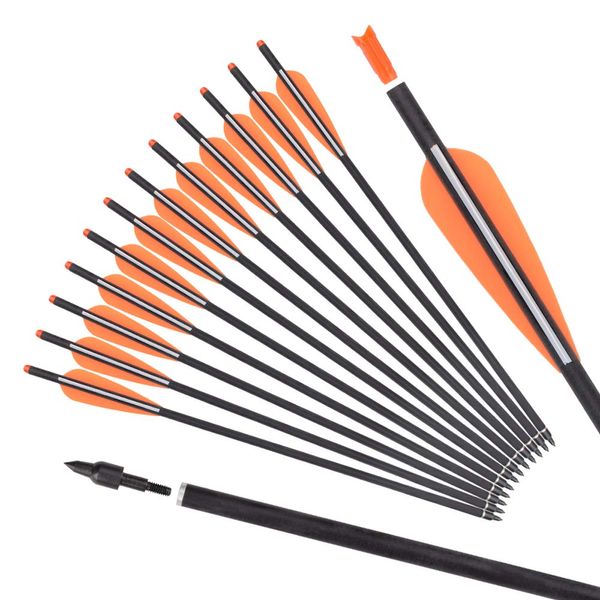 Archery 20inch Hunting Archery Carbon Arrow Crossbow Bolts with 4" vanes Feather and Replaced Arrowhead/Tip(Pack of 12