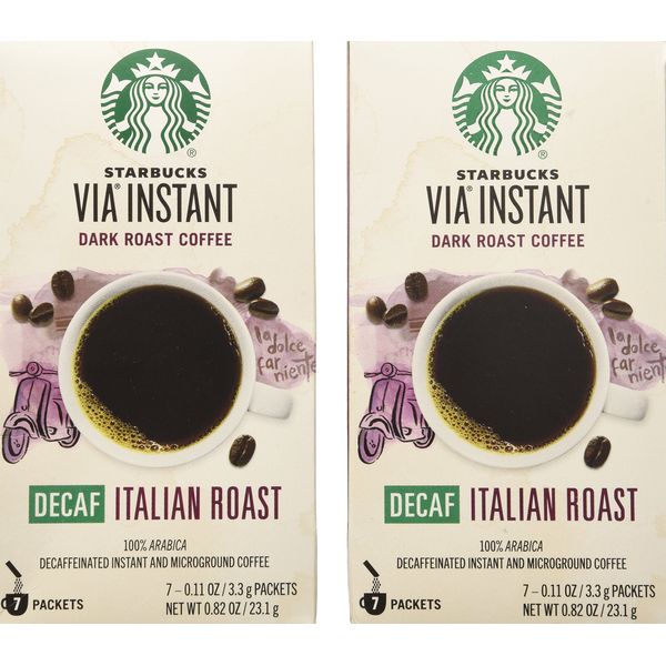 Starbucks Via Ready Brew, Decaf Italian Dark Roast Instant Coffee, 7-Count each (2 Pack)