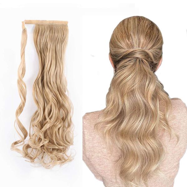 Gangel Ponytail Extension Curly Wavy Pony Tails Wrap Around Hairpiece Synbthetic Clip in Hair Extensions Magic Paste Hair Wraps Hair Ponytail for Women and girls(Pack of 1) Blonde Platinum Mix(27613)