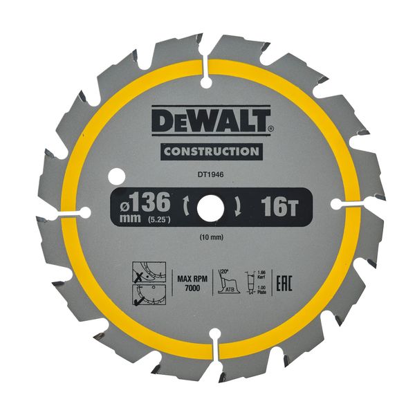 DEWALT DT1946-QZ Portable Circular Saw Blade – for Construction 136 X 30 Mm 18D ATB + 20º