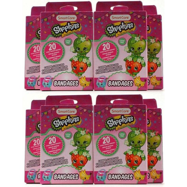 Kids Bandages Latex Free Shopkins 4 Designs 3" - 8 Pack 160 Total