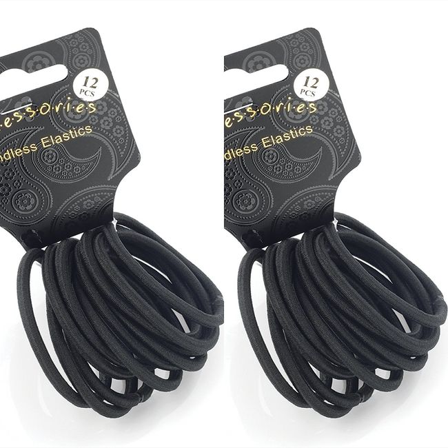 New 2 Sets of 12 Black Thick Snag Free Endless Hair Elastics Bobbles Hair Bands