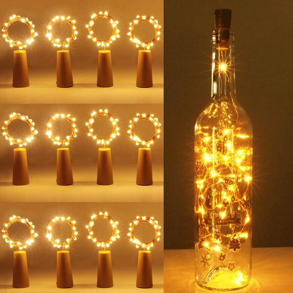 Kolpop Bottle Lights 12 Packs, Cork Lights for Wine Bottles, 2m 20 LED Copper Wire Fairy Lights for Parties, Birthday, Wedding, Christmas DIY Table Centrepieces Indoor/Outdoor Decoration(Warm White)