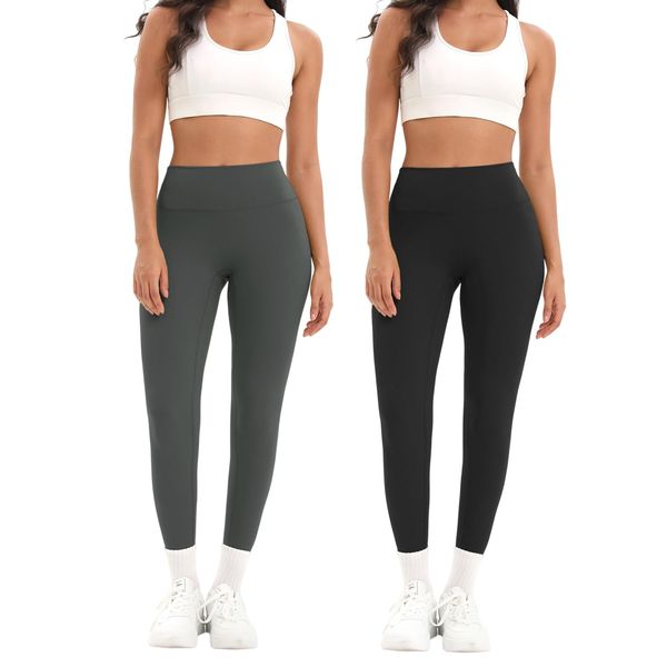 MiDoDo Damen High Waist Leggings, Sport Leggings Yoga Laufhose für Gym 2pcs