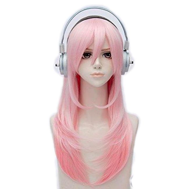 Super Sonico Cat Style Pink Wig Headphones, Wig with Dedicated Net Set, Set of 3 - #01
