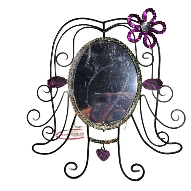 Girls Mirror Makeup Accessory Rhinestone Blingy Oval Vanity Tabletop Purple New