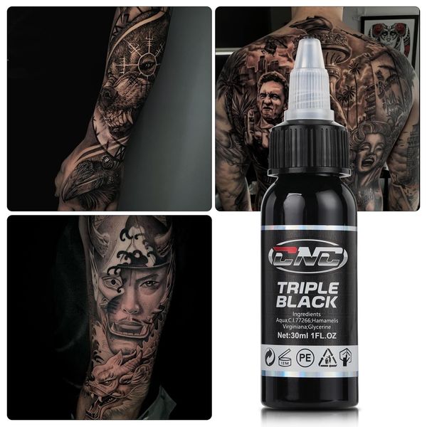 CNC Premium Tattoo Farbe Schwarz Triple Black Tattoo Tinte Farbe Vegan Friendly Tattoo Ink Black 1 Ounce (30 Millimeter) TI6003-30-031