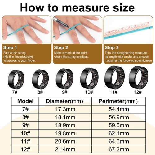 Smart Ring for Fitness & Health Tracking,Heart Rate/Blood Oxygen Monitor, 5ATM Waterproof, Pedometer,Hand Gesture Brush Tiktok-No APP Subscription Compatible with iOS & Android (Matte Black, 9)