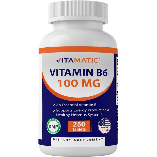 Vitamatic Vitamin B6 (Pyridoxine HCI), 100mg 250 Vegetarian Tablets