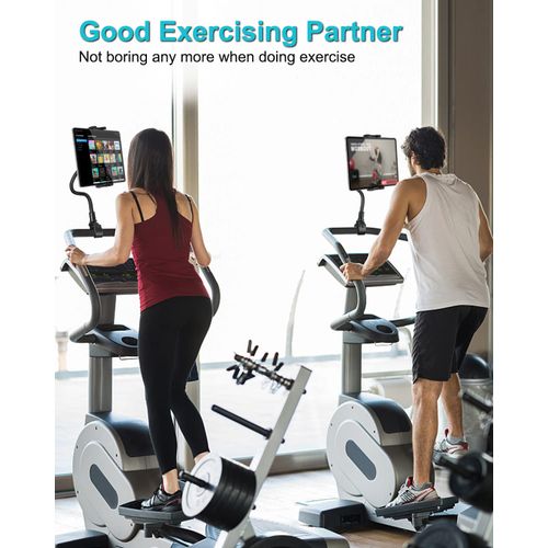 Dosvsi Gooseneck Indoor Cycling Tablet Mount, Spin Bike Tablet Holder for Stationary Treadmill Elliptical, 360° Rotation Handlebar Clamp for iPad Pro Mini Air, Galaxy Tab/Z Fold, iPhone,4-12.9" Device