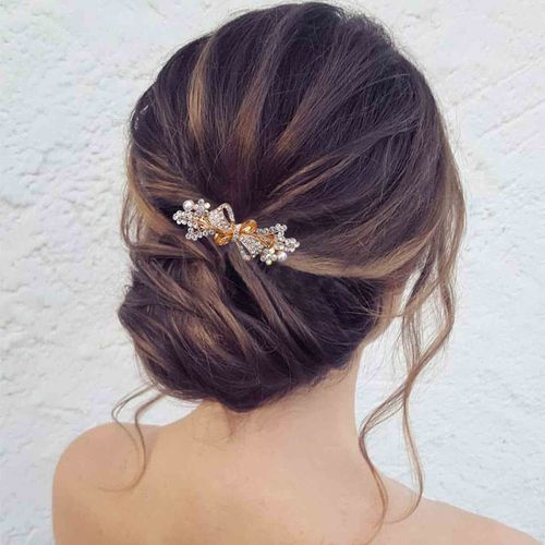 Aneneiceera Wedding Crystal Hair Clip Gold Rhinestone Hair Barrette Cz Head Clip Bride Hair Clip Crystal Wedding Headpieces Bridal Hair Accessories for Women and Girls