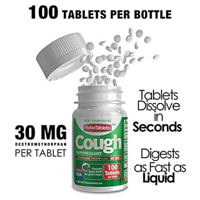 RoboTablets Cough suppressant 100 doses 100 Tablets Dextromethorphan 30 mg 5 ...