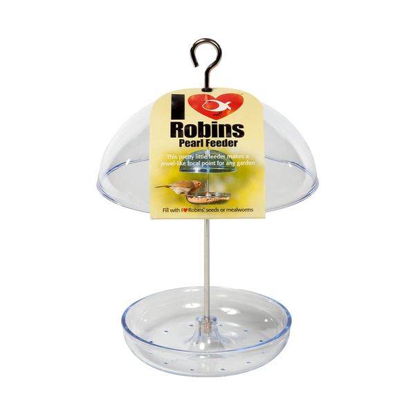 Clear Hanging Bird Feeders For Small Birds - Jacobi Jayne® I Love Robins® Pearl Feeder™ - Attracts Small Garden Birds. HangIng Bird seed Feeder Perfect For Seed Mixes And Mealworms.