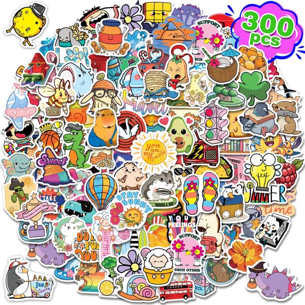 BLIJOLA 300Pcs Water Bottle Stickers for Teens Girls, Waterproof Vinyl Stickers for Kids Laptop Skateboard Cute Trendy Stickers Pack Teachers Vsco Decals for School Party Favor