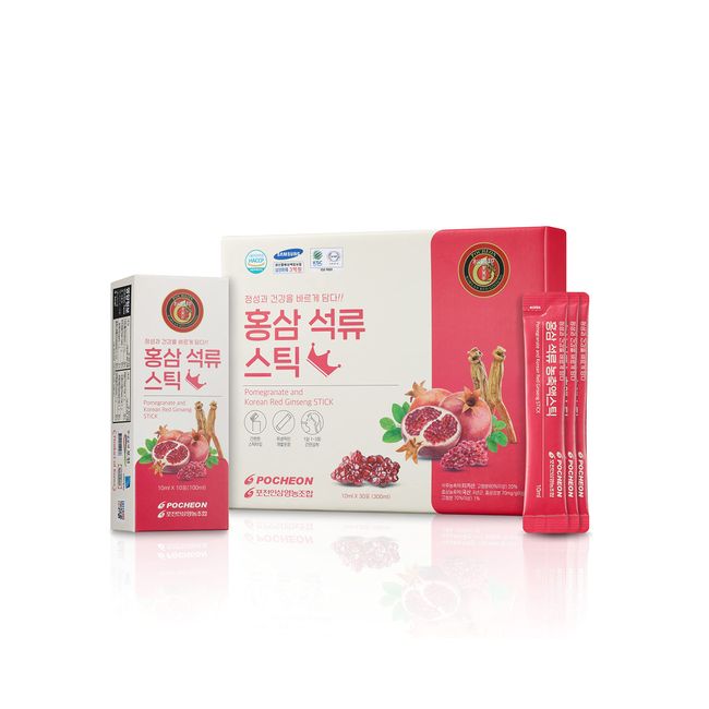 Pocheon Premium Koreanischer Roter Ginseng und Granatapfel Extrakt Stick 300ml(10ml x 30), Koreanischer 6 Jahre Panax, Natural Immune Support, No Added Sugar, Vegan