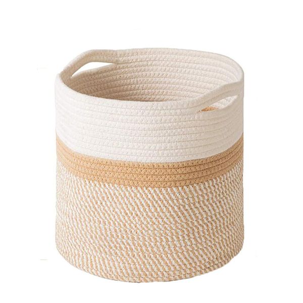 [Cocochie] Pot Cover, Rope, Flowerpot Cover, No. 5, 6, 7, 8, No. 9, Basket, Pot Basket, House Plants, Indoor, Cotton, Interior, Folding Laundry Hamper, Toy (Small, Beige)