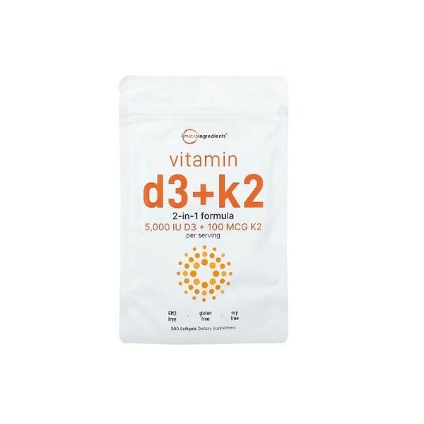 Micro Ingredients, Vitamin D3 + K2, 300 Softgels, 2 in 1 Formula